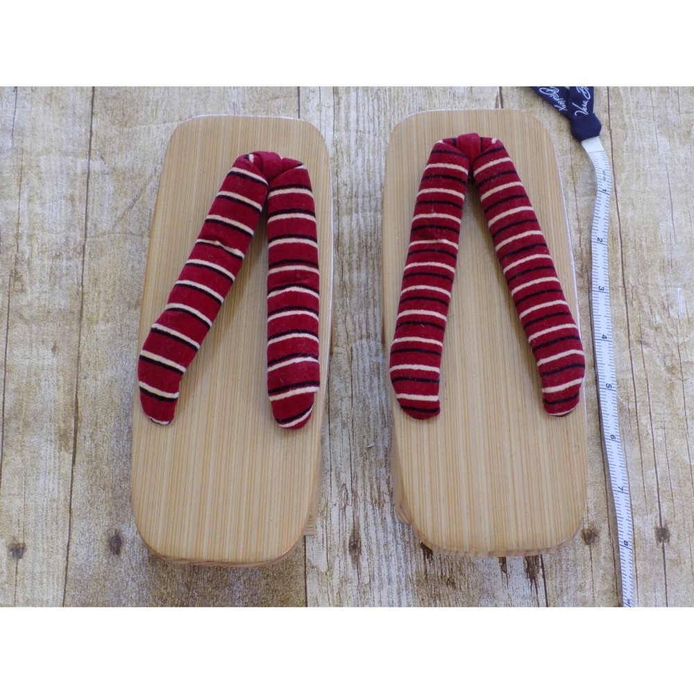 Japanese Pair of Wooden Wood & Fabric Sandals Shoes VINTAGE Japan